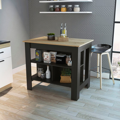 Îlot de cuisine à 3 tablettes Wengé et chêne clair