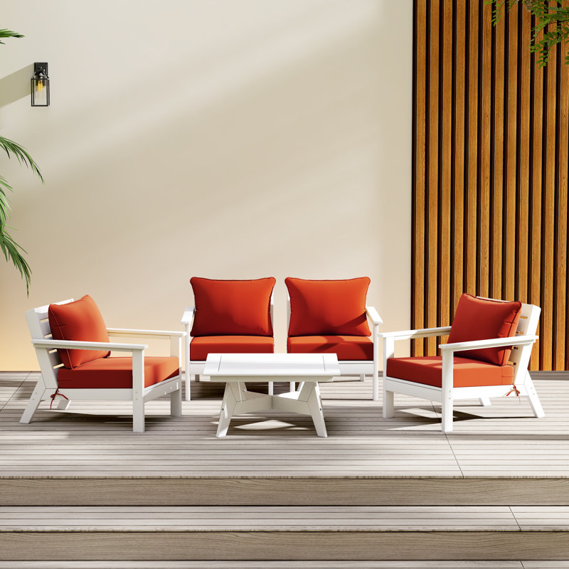 Ensemble de conversation à assise profonde 5 pièces, Orange, Blanc