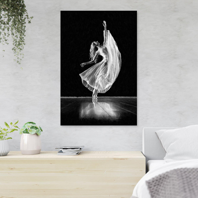 Photographie en niveaux de gris d'une femme faisant du ballet - Reproduction d'art graphique sur toile tendue 1 pièce