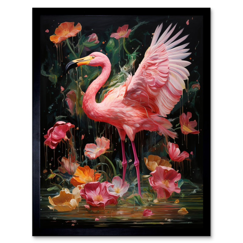 Flamboyant Flamingo Feathers In Rain Vibrant - Single Picture Frame Print