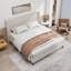 Lit tapissier à tête de lit haute, base de lit très grand, support à 12 lattes, facile à assembler, beige, toile de chenille, aucun sommier nécessaire-879106942