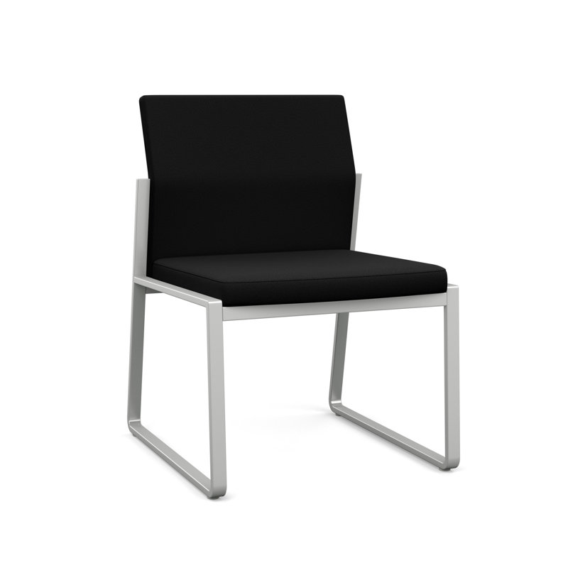 Chaise d'invité sans accoudoirs Gansett, Argent, Portes ouvertes en tissu noir