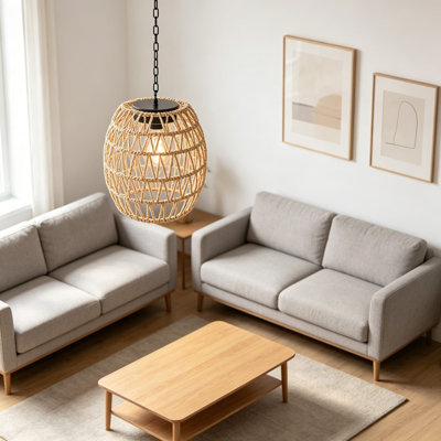 Luminaire suspendu en rotin tissé à la main pour la décoration extérieure et intérieure, lustre Boho imperméable avec ampoule Edison, idéal pour le jardin, la cour et le vestibule