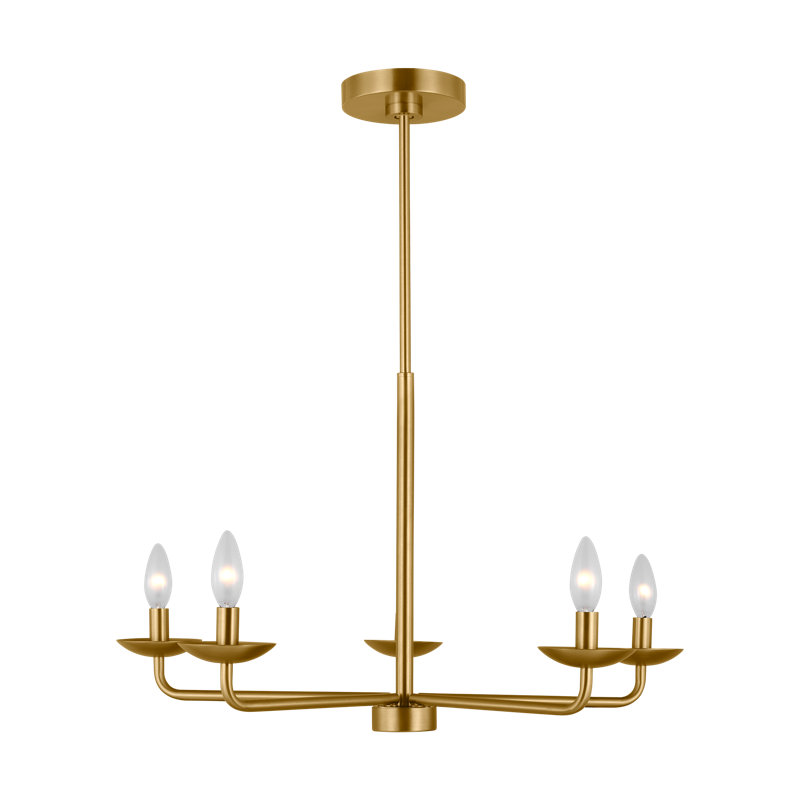 Satin Brass 5-Light Candle Chandelier with White Linen Shades