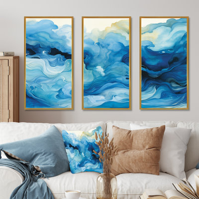 Blue Tidal Ripple Symphony - Abstract Collages, art mural