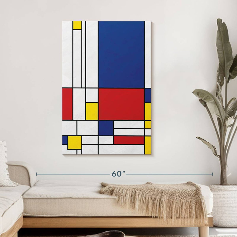 Géométrique «Mondrian II» sur toile, H 45 po x l 30 po x P 1,25 po
