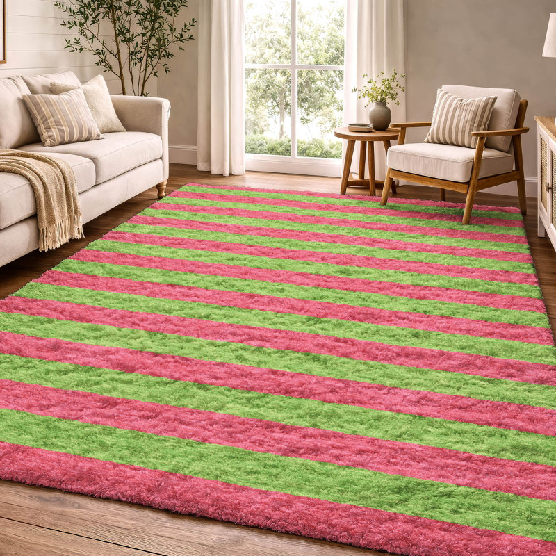 Premium Machine Washable Dream Shag ADS530 Striped Rug, 10' x 14', Blush