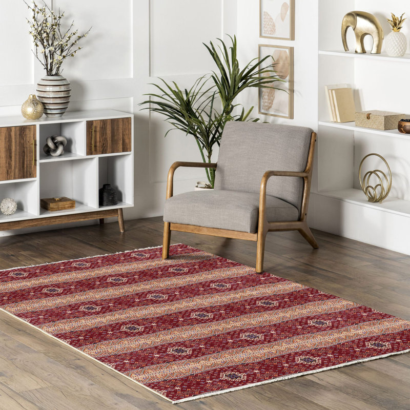 Tapis en coton et chenille de style sud-ouest beige et marocain en coton et chenille, Rectangle 4 pi x 6 pi 7 po