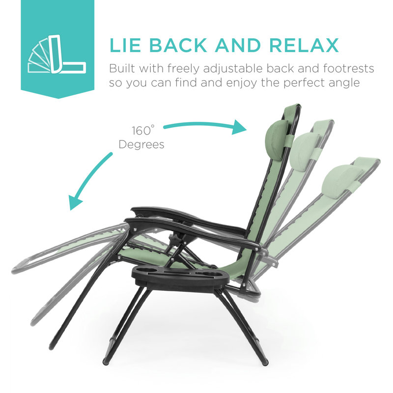 Nathen Zero Gravity Lounge Chair Recliners for Patio, Pool w/ Cup Holder Tray, Sage Green