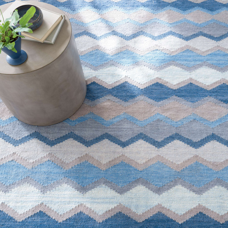 Safety Net Blue Handwoven Wool Rug, Rectangle 2' x 3'