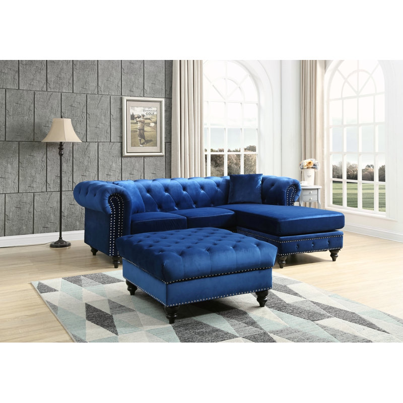 Canapé Nola (sans repose-pieds), bleu marine, Marine, Brun