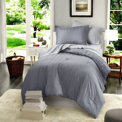 ensemble de literie pour lit simple / simple TG à deux pièces, édredon en polyester gris avec motif rayé tissé