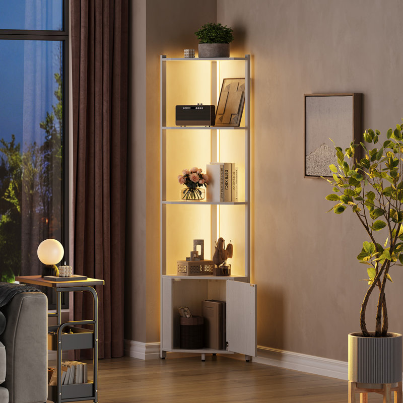 5-Tier Corner Shelf, Modern Space-Saving Storage Rack with Doors, White