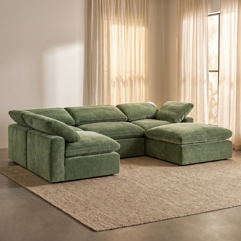 Wonardo Upholstered U-Shaped Sectional Reversible, Sagano Green Fabric