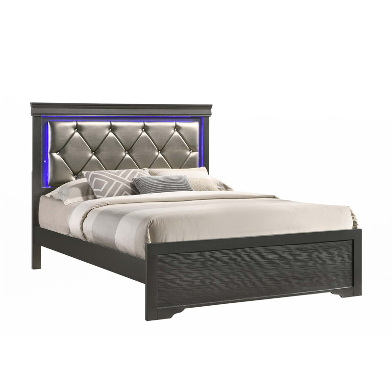 Lit moderne à DEL en bois (lit seulement), Grand