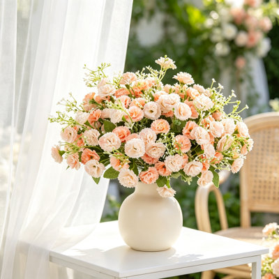 6 Bundles Artificial Flowers for Outdoors Indoor, Faux Mini Carnation Flowers Bush for Home Wedding Office Table Centerpiece Garden Porch Decoration