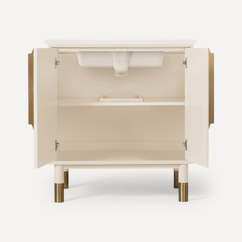 Meuble-lavabo 30 po avec comptoir en quartz Quartz, Sable, Blanc, Trois trous