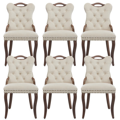 Miyona American Traditional Style Vintage Velvet Dining Chairs With Copper Nailhead Trim Decoration by Rosdorf Park