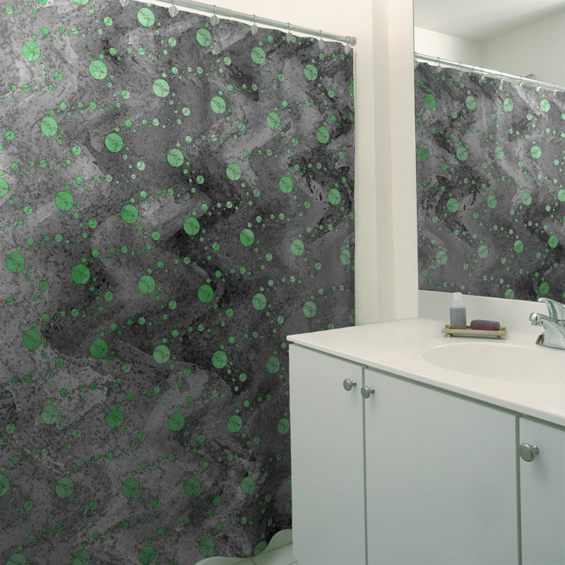 Rideau de douche simple planètes et étoiles, Vert / Noir