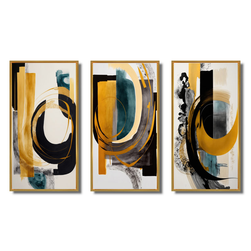 «Modern Green Art Deco», 3 pièces sur toile, H 20 po x l 36 po, Or
