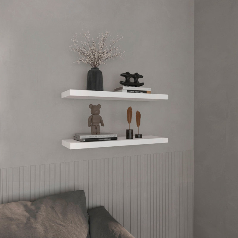 Benessa 2 Piece Floating Shelf, 3.8cm H x 80cm W x 25cm D, White