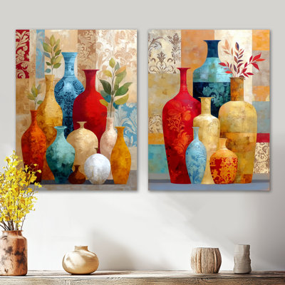 Vases bohémiens de style bohème marocain - 2 pièces d'art mural en métal