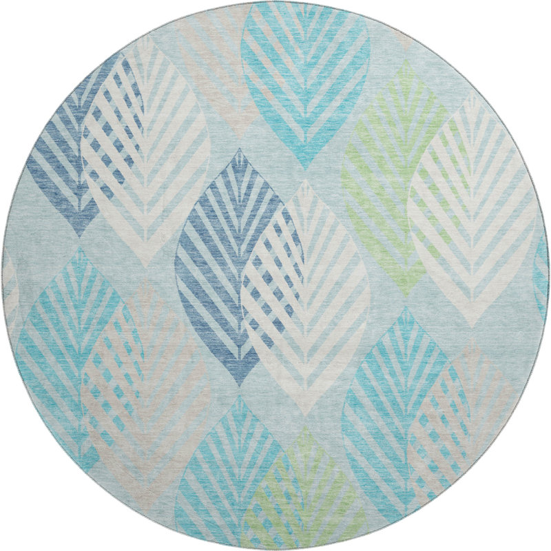 Premium Machine Washable Prisco Teal Rug, Round 8'