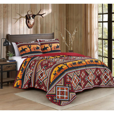 Rodeo Sunset Cowboys Microfiber Quilt Set