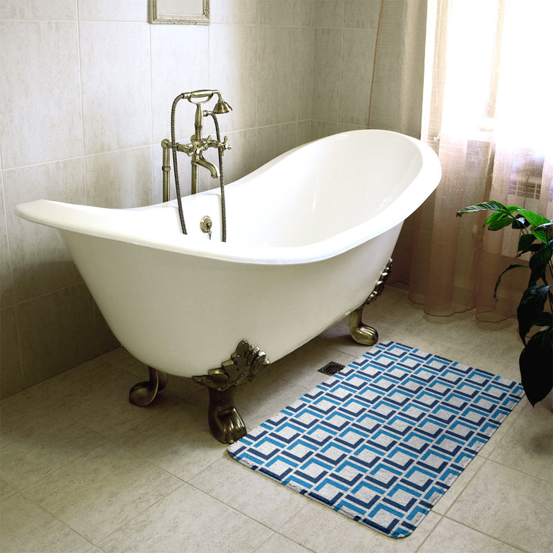 Tapis pour salle de bain Baltimore, l 17 po x L 24 po, Blanc / bleu marine / bleu pastel