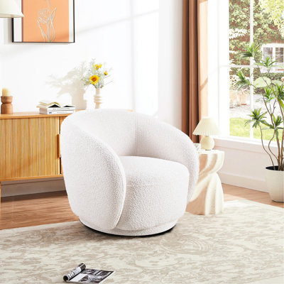 Fauteuil d'appoint pivotant 360 °, fauteuil simple pour chambre de bébé, bureau, hall d'entrée - blanc, style contemporain, fabrication en eucalyptus, chambre à coucher en tissu avec coussin en mousse, bois de salle de lecture,