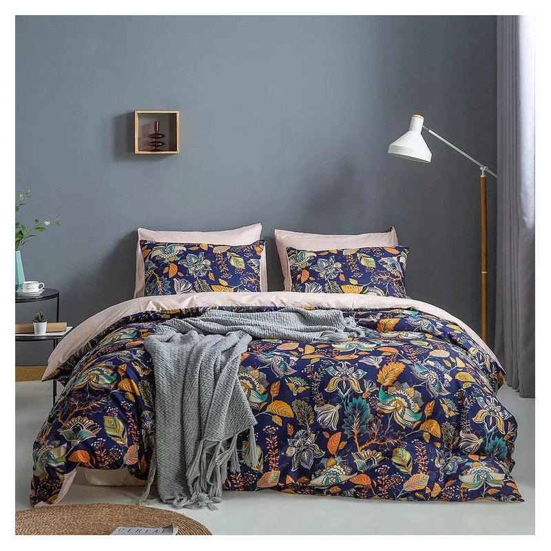Polyester Floral Duvet Cover, Twin Duvet Cover + 2 Shams