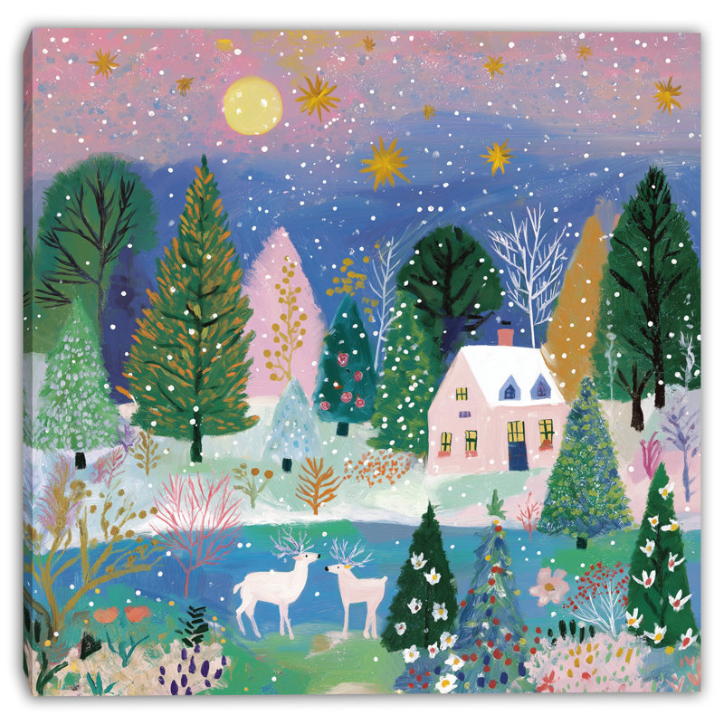«Enchanted Winter Night Cottage», art mural sur toile tendue, H 30 po x l 30 po