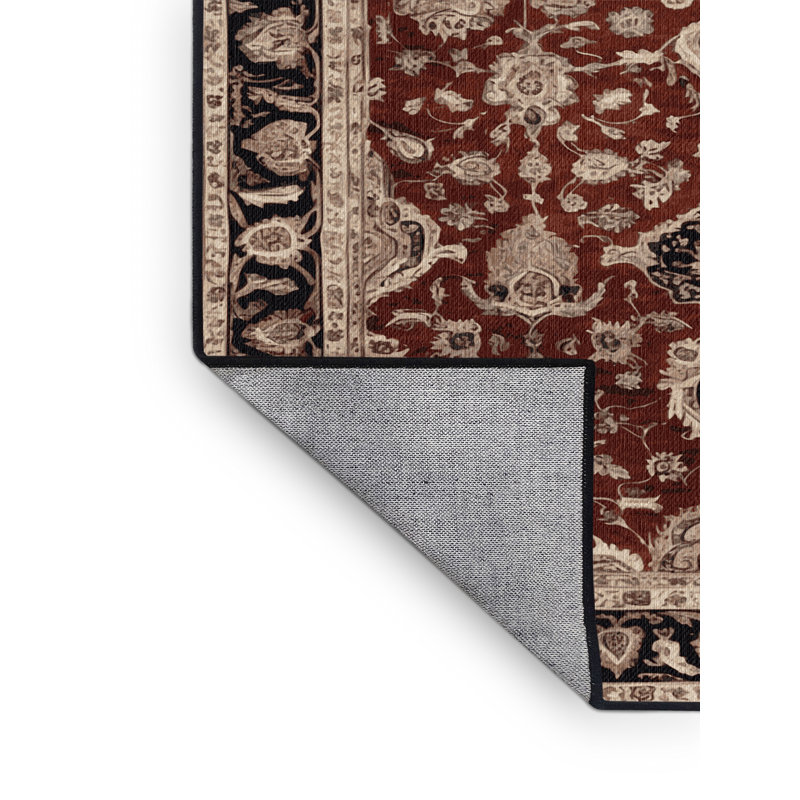 Tapis persan noir lavable à la machine, Carré 8 pi