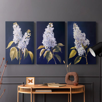 Série d'étude florale LX - ensemble de 3 toiles tendues avec châssis - prêt à être accroché