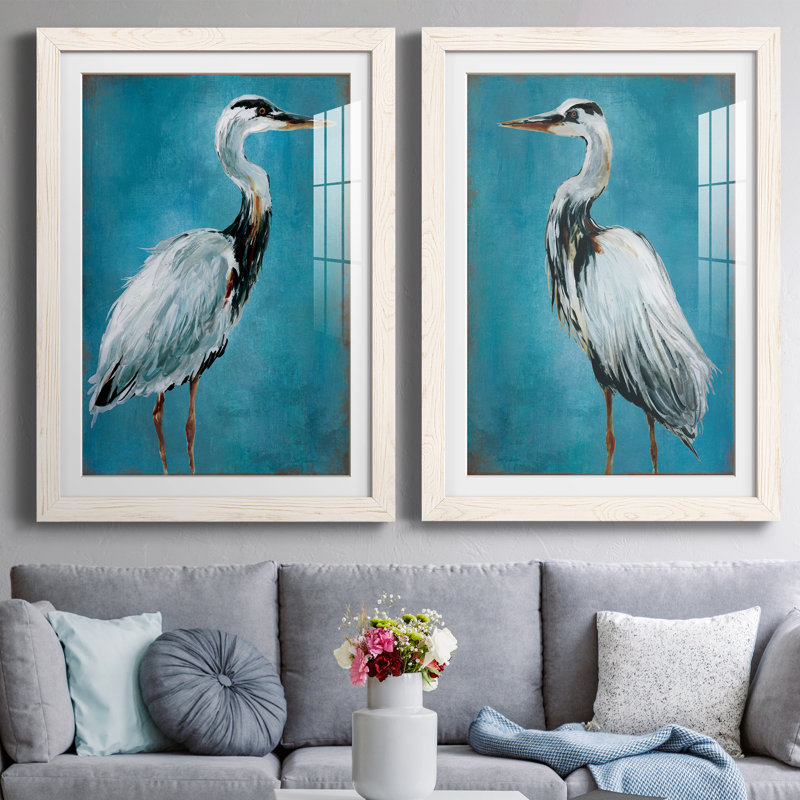 Great Blue Heron I - ensemble de 2 peintures, Papier dans un cadre photo, H 31,5 po x l 47 po, White