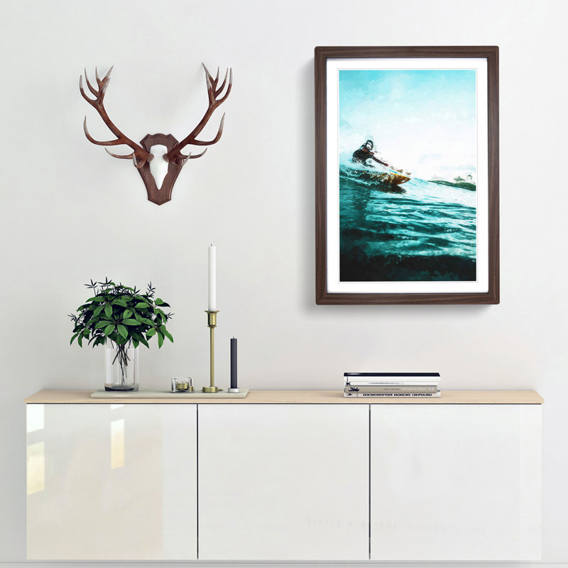 Surfing in Indonesia in Abstract - Framed Print, 36cm H x 27cm W x 2cm D, Walnut Framed