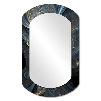 Mystical Universe In Mysterious Blue And Gold II - Fractals Cylinder Large Wall Mirror, Blue Asymmetrical Decorative Mirror, Printed Metal Art