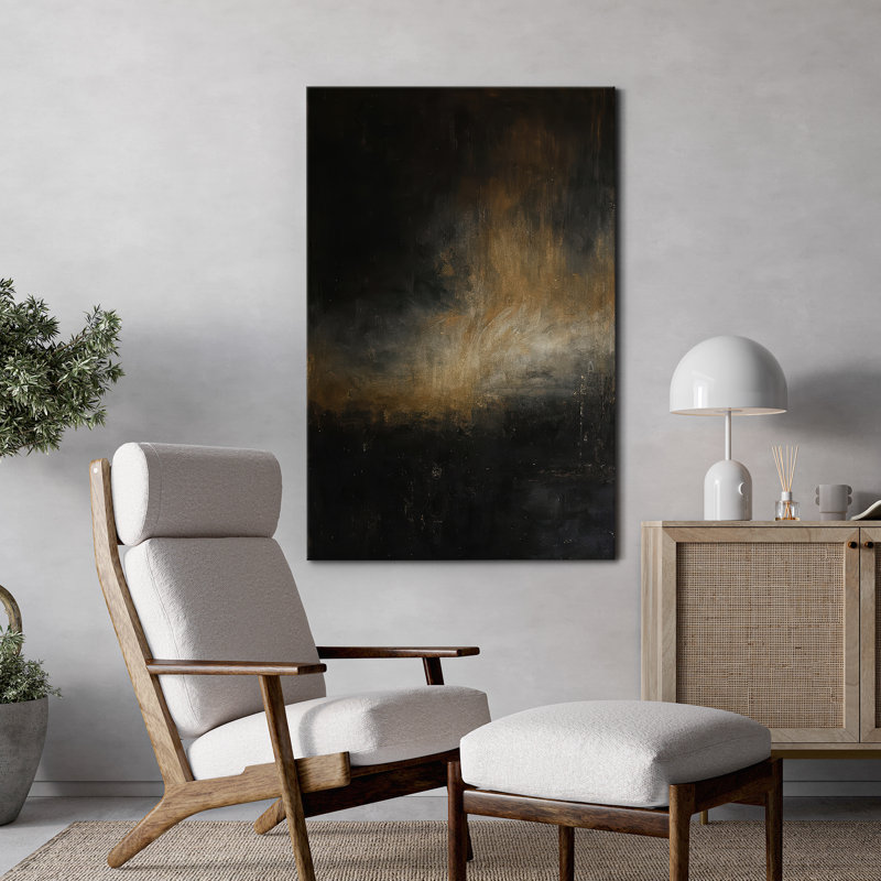 Toile, art mural, impression abstraite or noir foncé pour le décor du salon, Sans cadre, Toile tendue, H 48 po x l 32 po