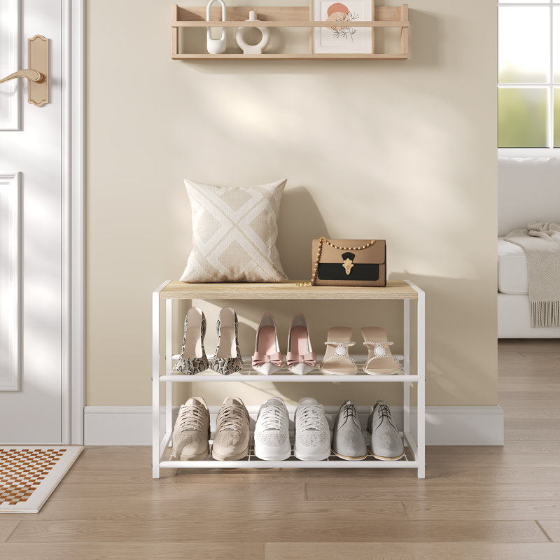 6 Pair Shoe Rack, Light Wood/White