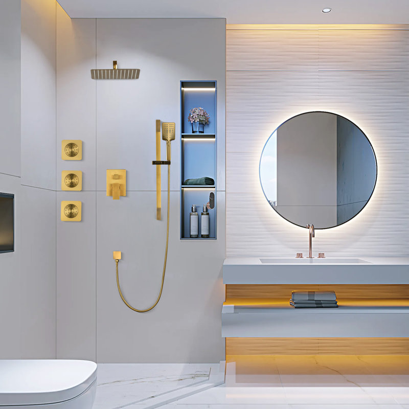 12 Inch Slide Bar Shower System,square Shower Sets Complete Rain Shower Head With Handheld And Body Jets Combo,wall Mounted