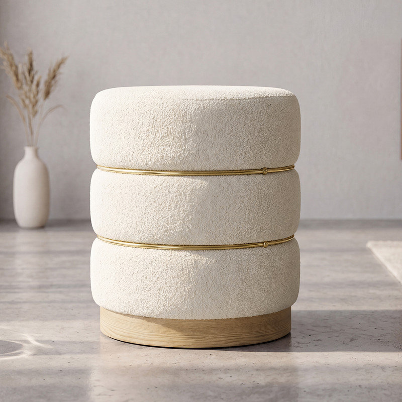 39.5cm Wide Round Standard Ottoman, White