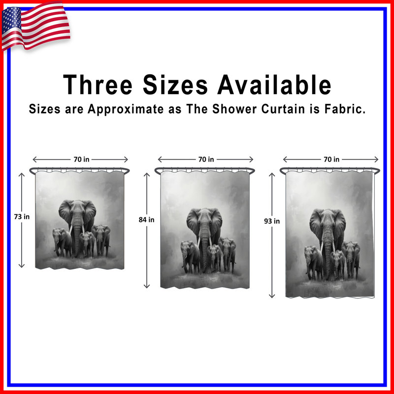 Rideaux de douche African Elephant Family, 70in W x 84in H