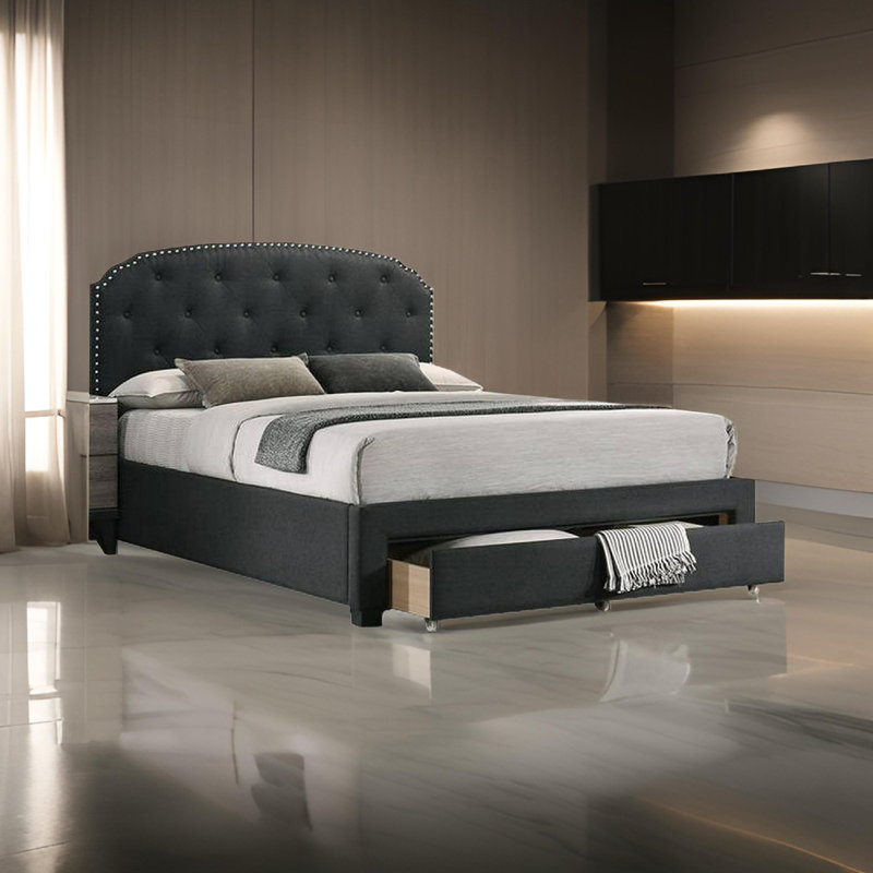 Lit plateforme tapissier avec rangement Rocsi, Gris anthracite, Simple