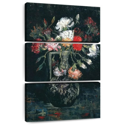 Vase avec œillets blancs et rouges