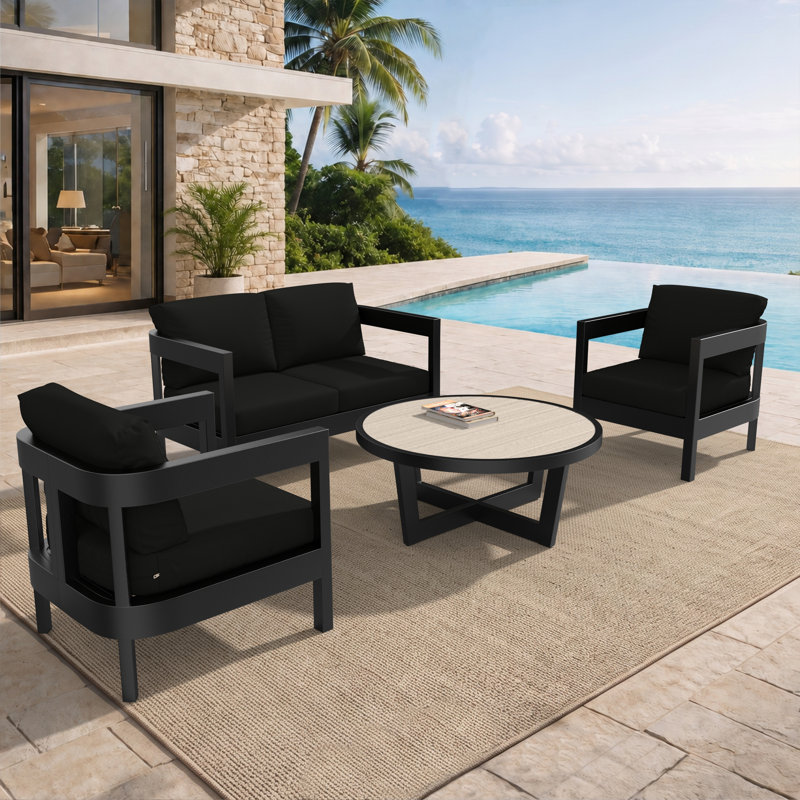 Ensemble de conversation 4 pièces pour 4 personnes avec coussins Sunbrella, 4 pièces: table, 2 chaises, causeuse