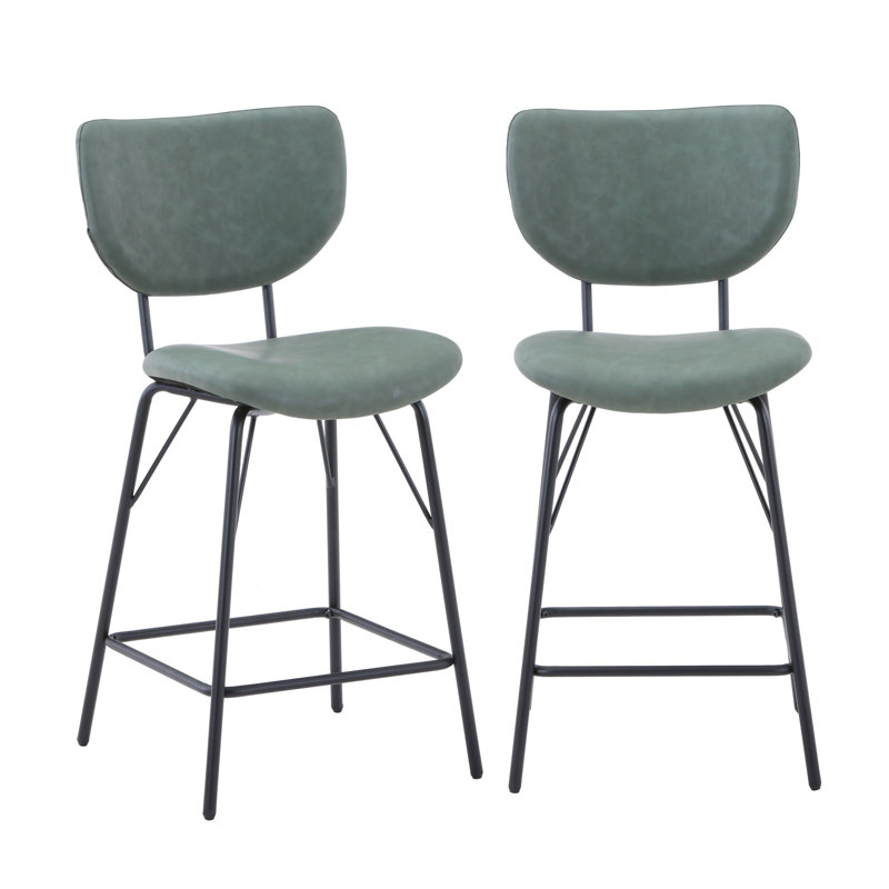 Dawlish Contemporary Modern Faux Leather Split-Back Upholstered Counter Height Barstool, Jade