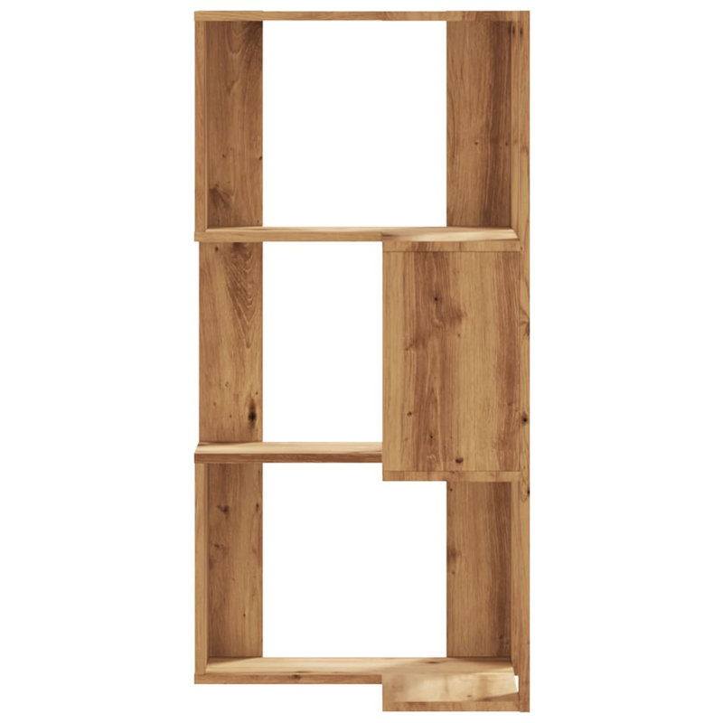 Corner Bookcase 5-Tier 50X50 Cm Engineered Wood, Artisian Oak, (3 Shelves) 102cm H x 50cm W x 50cm D