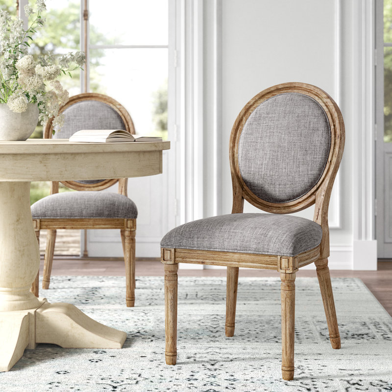 Hildemar 19'' H Linen Upholstered Side Chair, Gray Linen, Natural