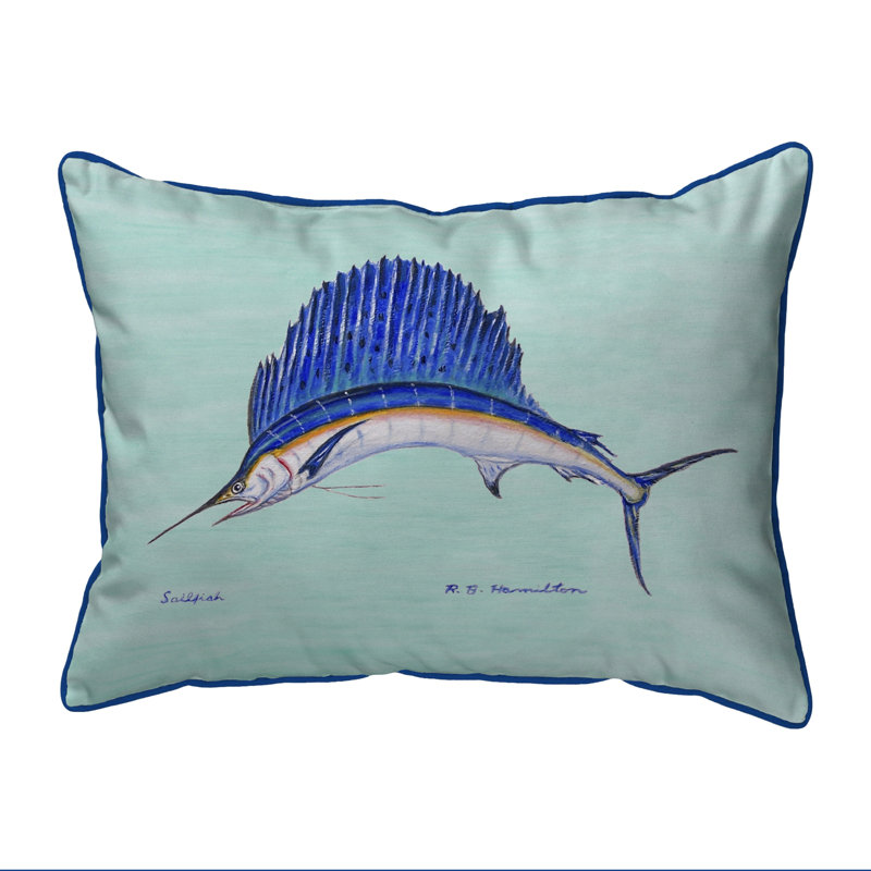 Sailfish Outdoor Reversible Throw Pillow, Teal, 16"H x 20"W