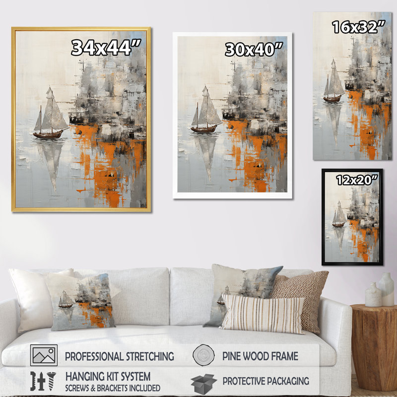 Minimalisme bord de mer Perception II - décoration murale bateau, Cadre naturel flottant, H 32 po x l 16 po x P 1 po